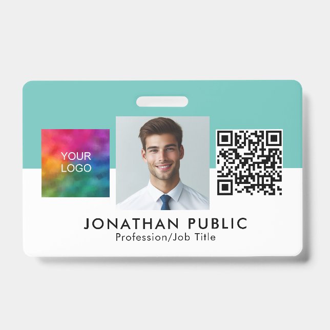 Customizable Company Logo QR Code Employee Photo Badge (Front)