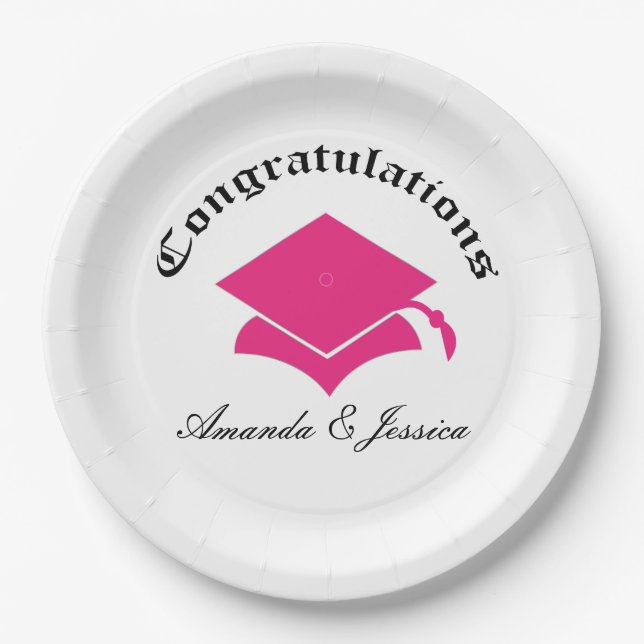Customizable Congrats on Graduation Plates - pink (Front)