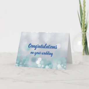 Customizable congratulations wedding blue bokeh card