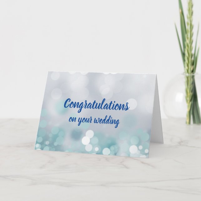 Customizable congratulations wedding blue bokeh card (Front)