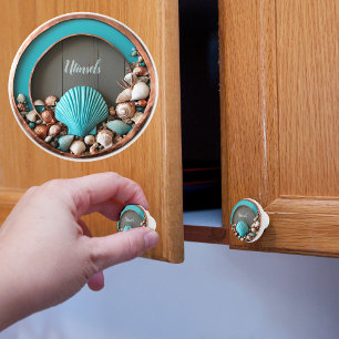 Customizable Copper and Rustic Sea Shells Ceramic Knob