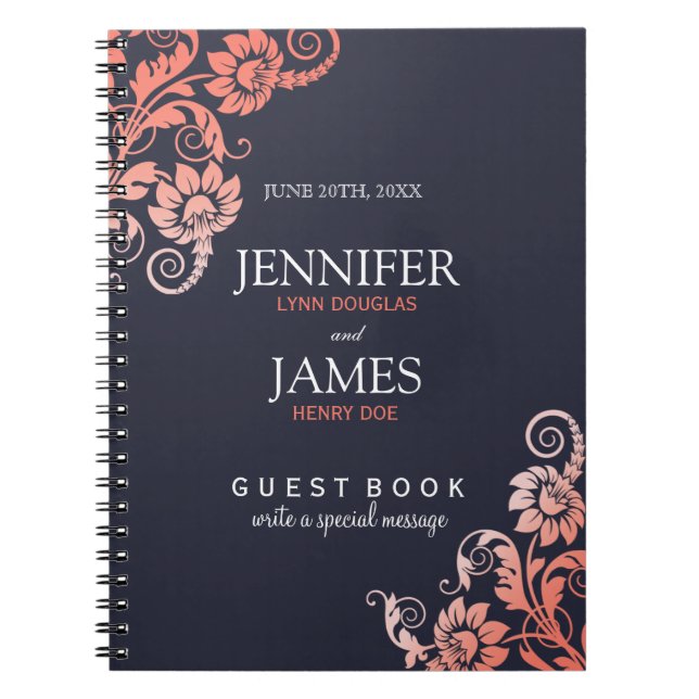 Customizable Coral and Blue Wedding Guest Book (Front)