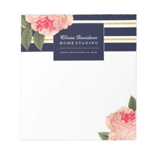 Customizable Coral and Navy Peonies Notepad