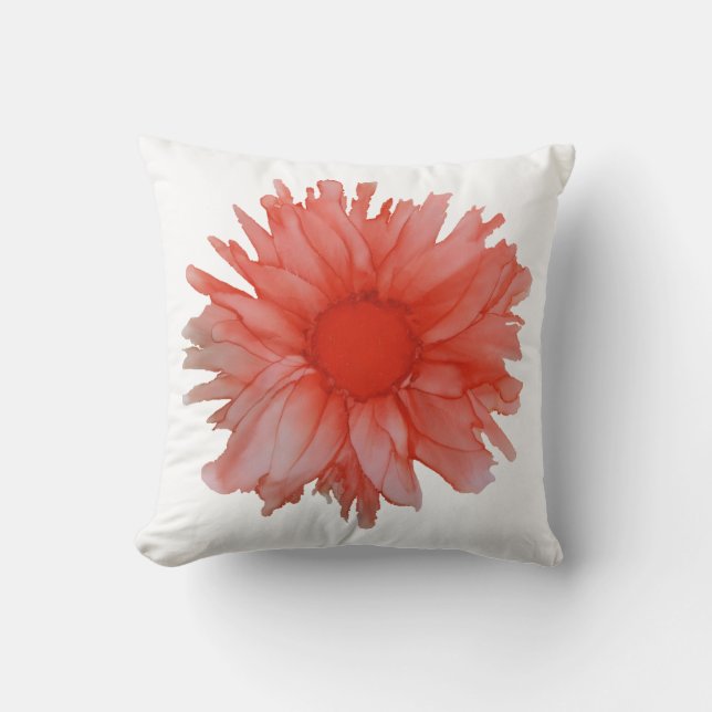 Customizable!!! Coral Daisy Handpainted Throw Pillow (Front)