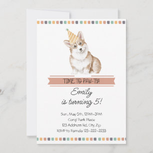 Customizable Corgi It's Time to Pawty Invitation