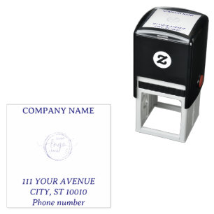 Customizable Corporate Name Address And Logo Blue Self-inking Stamp