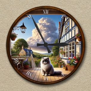 Customizable Countryside Clock With Fluffy Ragdoll