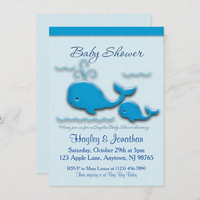 Customizable Couples Whale Baby Shower Invitation (Front/Back)
