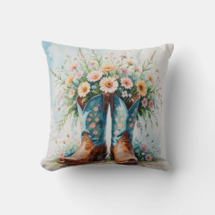 Customizable Cowgirl Throw Pillow   Bouquet Boots