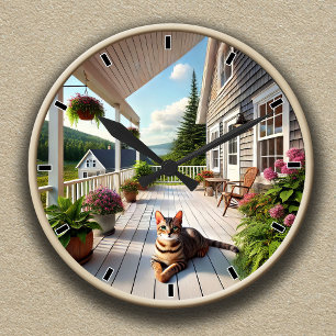 Customizable Cozy Porch Bengal Cat Clock