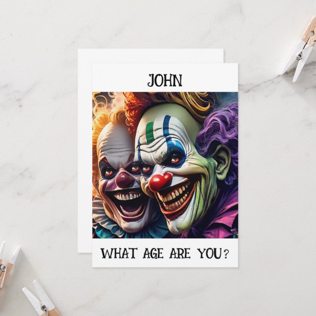 Customizable Creepy Clowns Birthday Card (Front/Back In Situ)