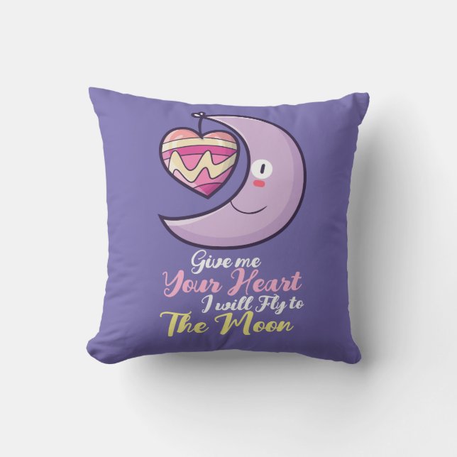 Customizable Crescent Heart Throw Pillow (Front)