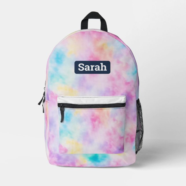 Customizable custom name pastel Tie dye backpack (Front)