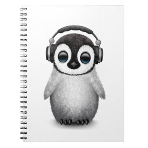 Customizable Cute Baby Penguin Dj with Headphones Notebook