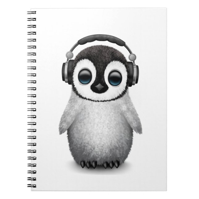 Customizable Cute Baby Penguin Dj with Headphones Notebook (Front)