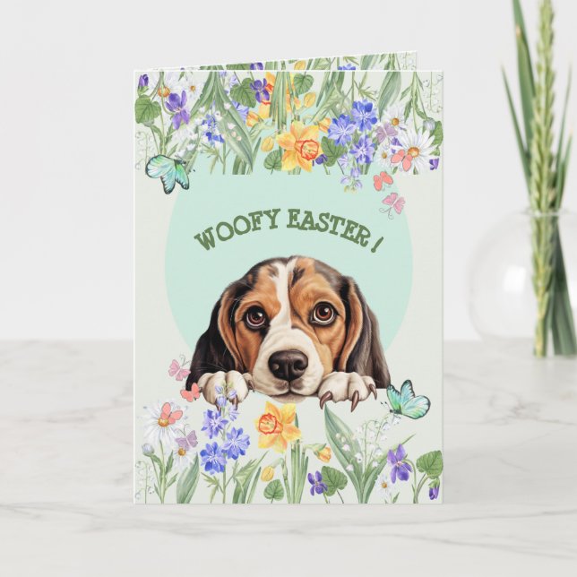 Customizable Cute Beagle Easter Card (Front)