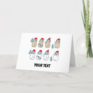 Customizable cute bears Christmas hat mask Holiday Card