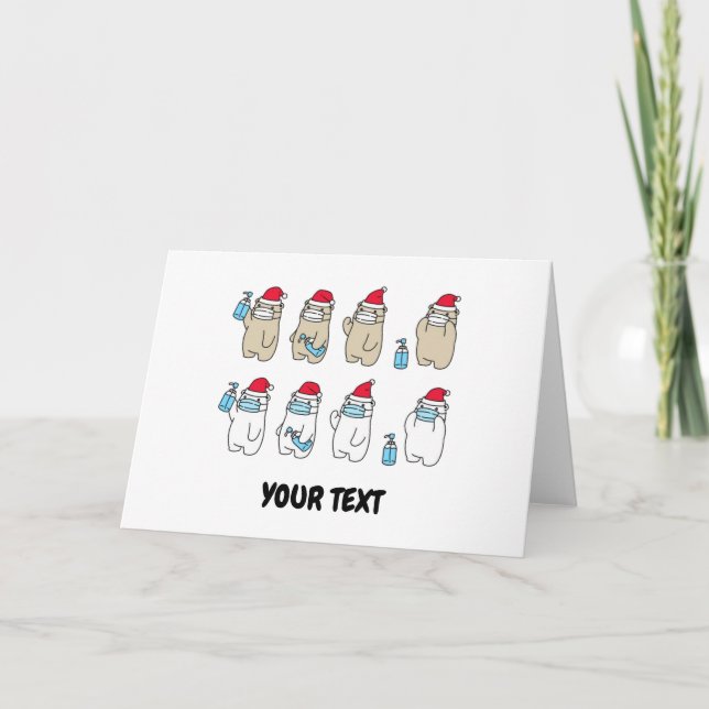Customizable cute bears Christmas hat mask Holiday Card (Front)