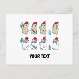 Customizable cute bears Christmas hat mask Postcard
