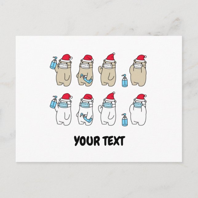 Customizable cute bears Christmas hat mask Postcard (Front)