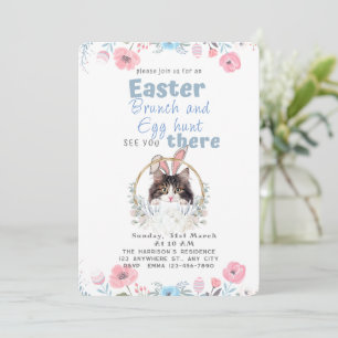 Customizable Cute Black And White Cat Bunny Easter Invitation