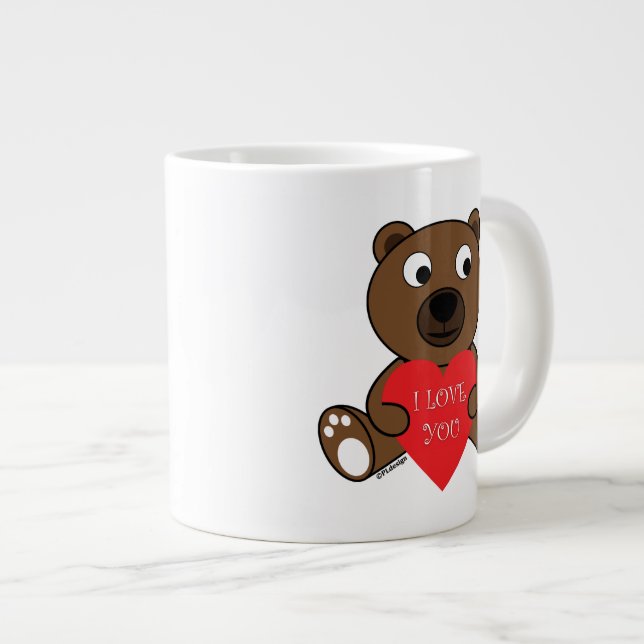 Customizable Cute Brown Bear with Heart I love You Large Coffee Mug (Front Right)