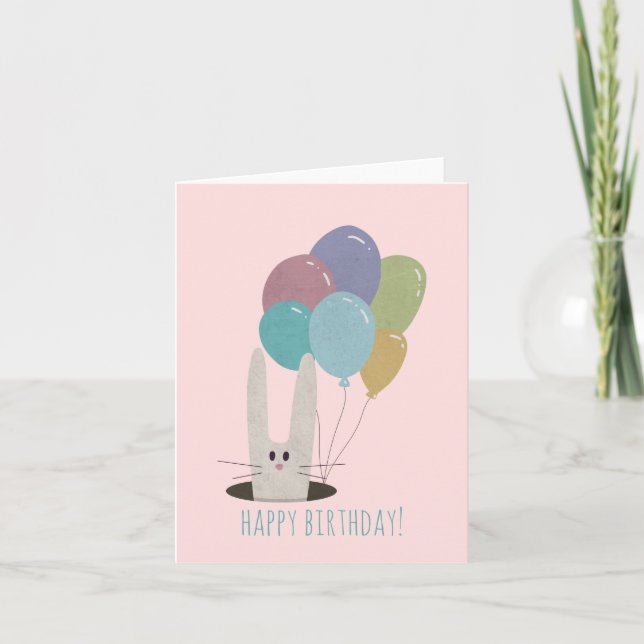 Customizable Cute Bunny with Colourful Balloons Ca Card (Front)
