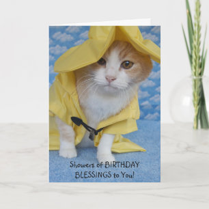 Customizable Cute Cat Shower of Blessings Birthday Card