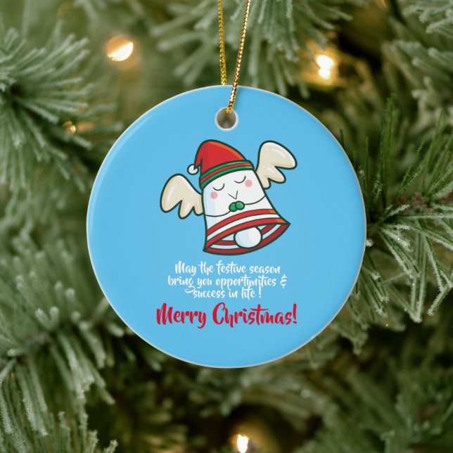 Customizable cute Christmas Bell flying Ceramic Ornament (Tree)