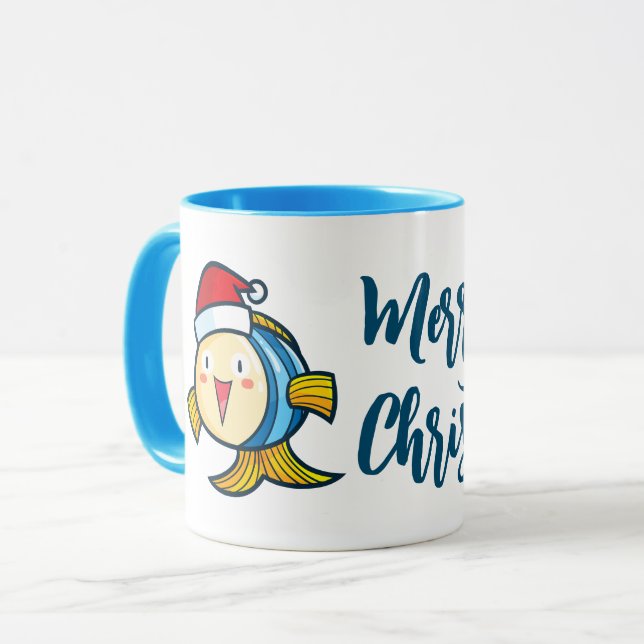 Customizable cute christmas fish mug (Front Left)
