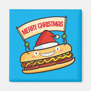 Customizable cute christmas hotdog banner  magnet