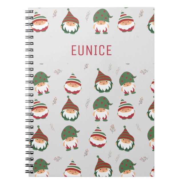 Customizable Cute Chubby Christmas Elves Pattern Notebook (Front)