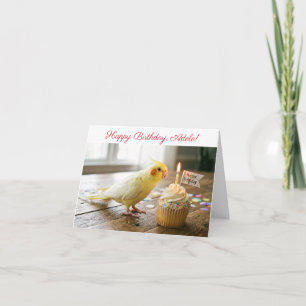 Customizable Cute Cockatiel with Cupcake Birthday Card