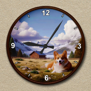 Customizable Cute Corgi Scenic Background  Round Clock