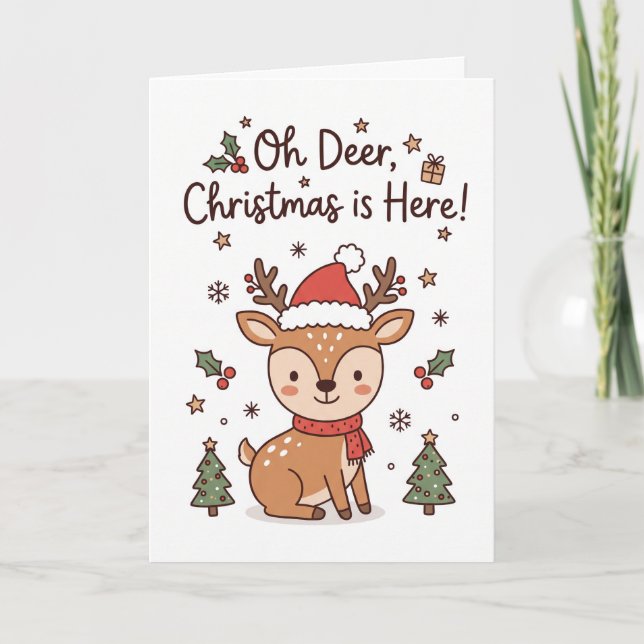 Customizable Cute Deer Holiday Card (Front)