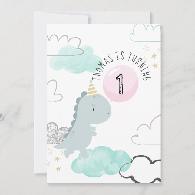 Customizable Cute Dinosaur Birthday Invitation (Front)
