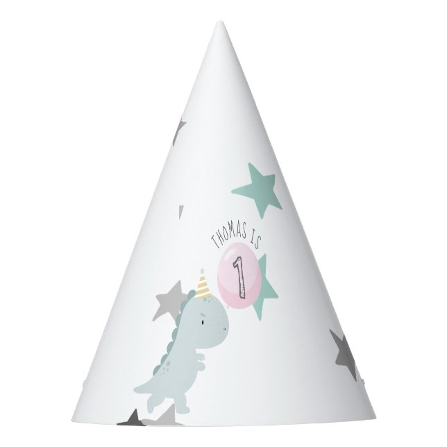 Customizable Cute Dinosaur Birthday Party Hat (Front)