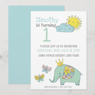 Customizable Cute Elephant and Butterflies Invitation