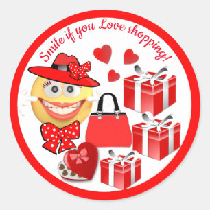 Customizable Cute Fashion Emoji with Shopping Classic Round Sticker