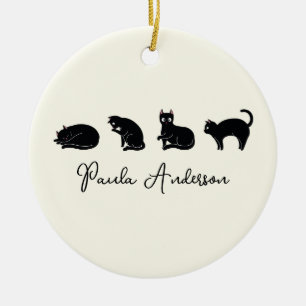 Customizable Cute Funny Black Cat Ceramic Ornament