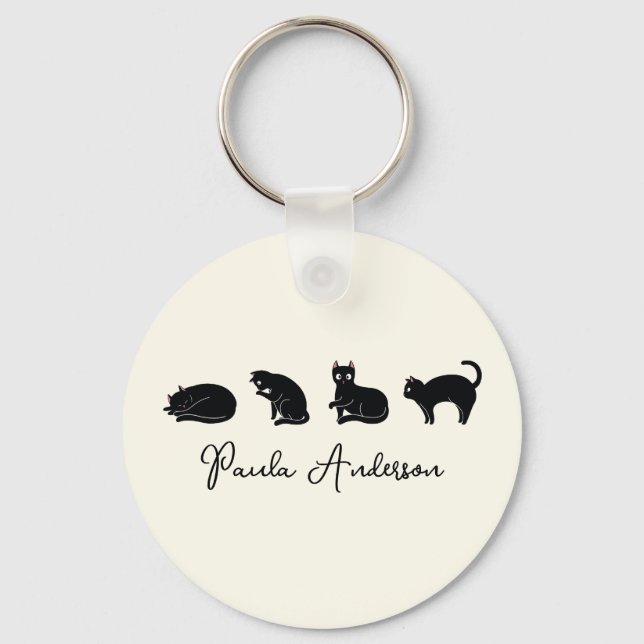 Customizable Cute Funny Black Cat Keychain (Front)