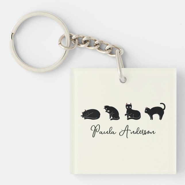 Customizable Cute Funny Black Cat Keychain (Front)