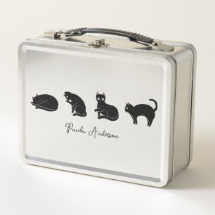 Customizable Cute Funny Black Cat Metal Lunch Box