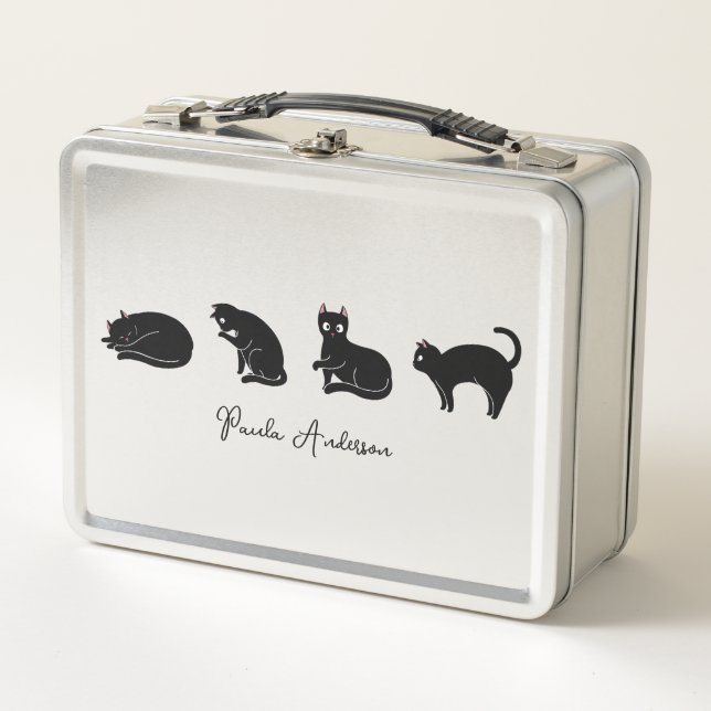Customizable Cute Funny Black Cat Metal Lunch Box (Front)