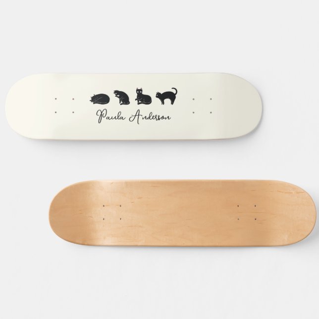 Customizable Cute Funny Black Cat Skateboard (Horz)