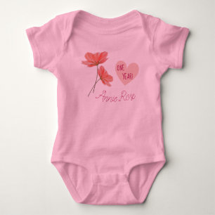 Customizable Cute & Girly Flowers 1 Year Birthday Baby Bodysuit