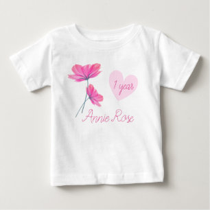 Customizable Cute & Girly Flowers 1 Year Birthday Baby T-Shirt
