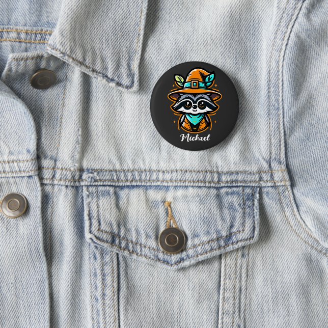 Customizable Cute Halloween Raccoon  2 Inch Round Button (In Situ)