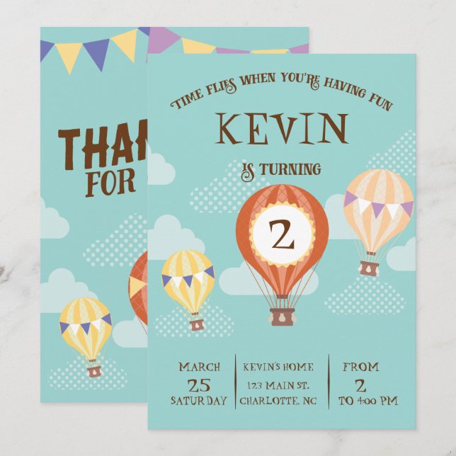 Customizable Cute Hot-Air Balloon Birthday. Invitation (Front/Back)