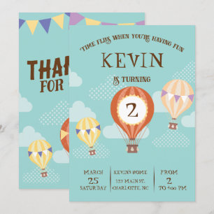 Customizable Cute Hot-Air Balloon Birthday. Invitation